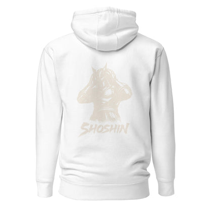 Hoodie Shoshin blanc visuel doré dos et logo doré face Mindset Ambition