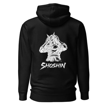 Hoodie Shoshin noir visuel blanc dos et logo blanc face Mindset Ambition