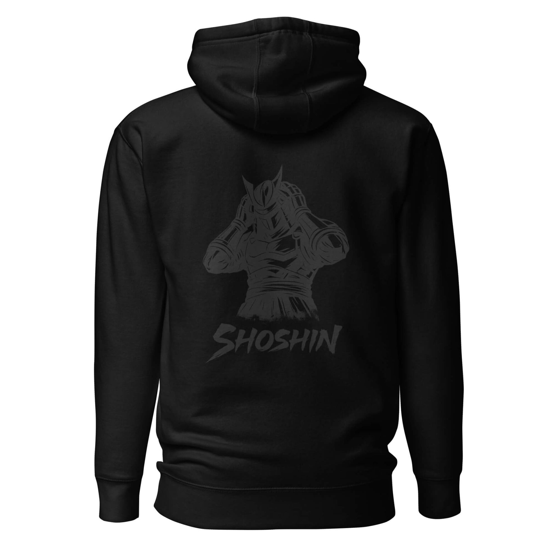 Hoodie Shoshin noir visuel gris dos et logo gris face Mindset Ambition