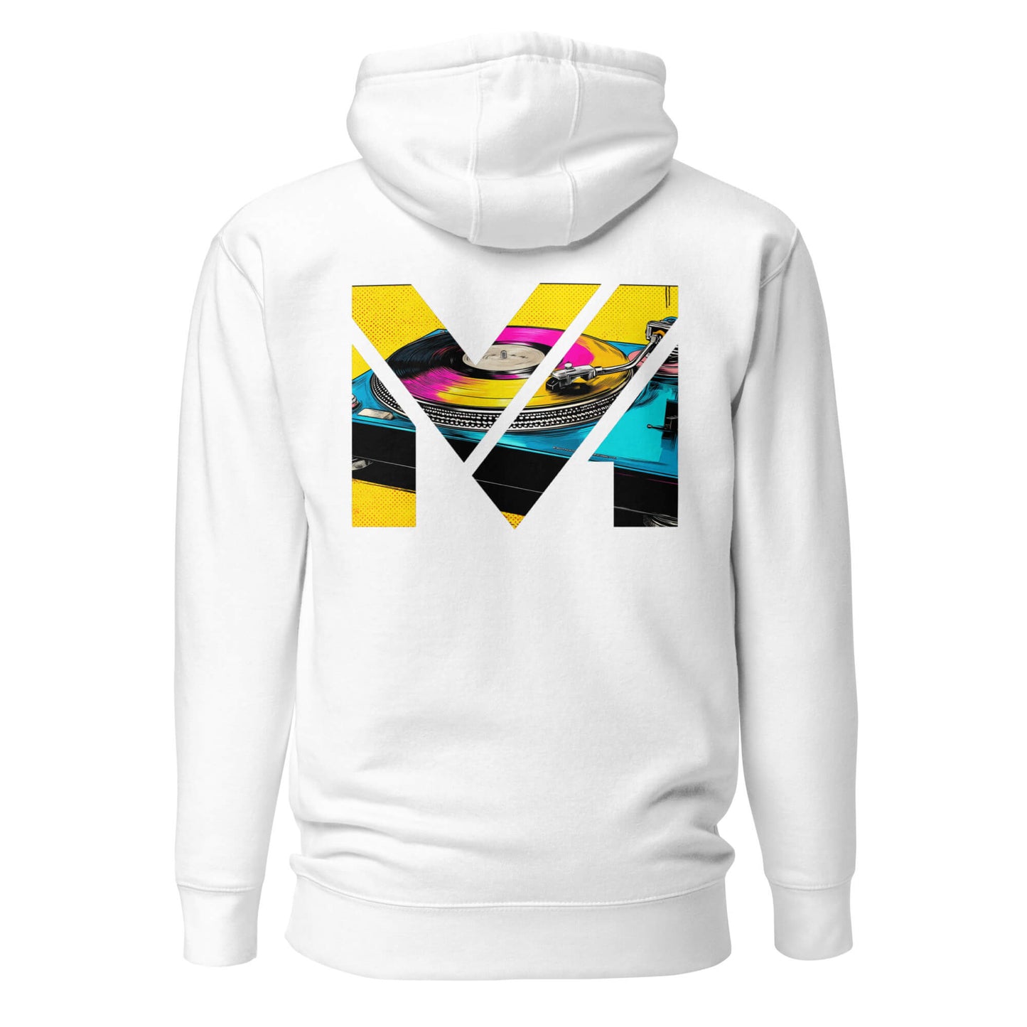 Hoodie SPIN THE GRIND blanc visuel coloré dos et logo noir face Mindset Ambition
