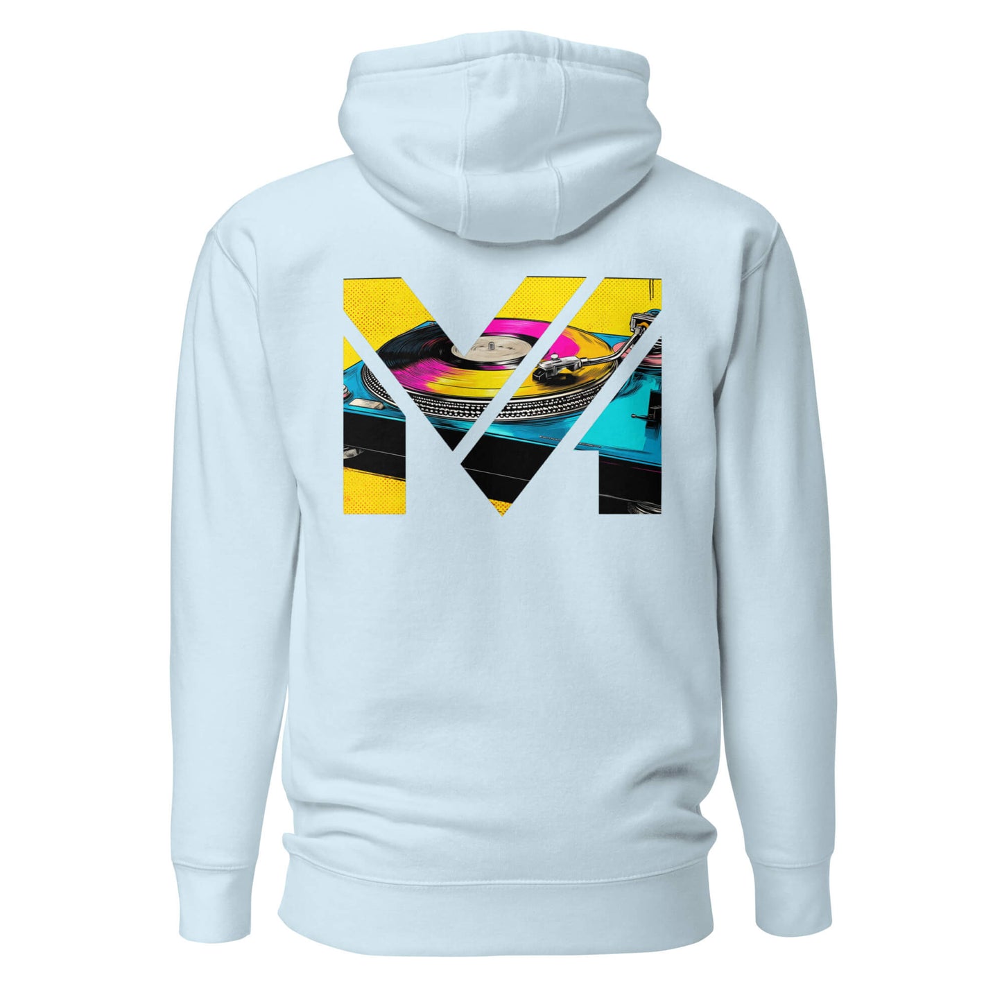Hoodie SPIN THE GRIND bleu ciel visuel coloré dos et logo noir face Mindset Ambition