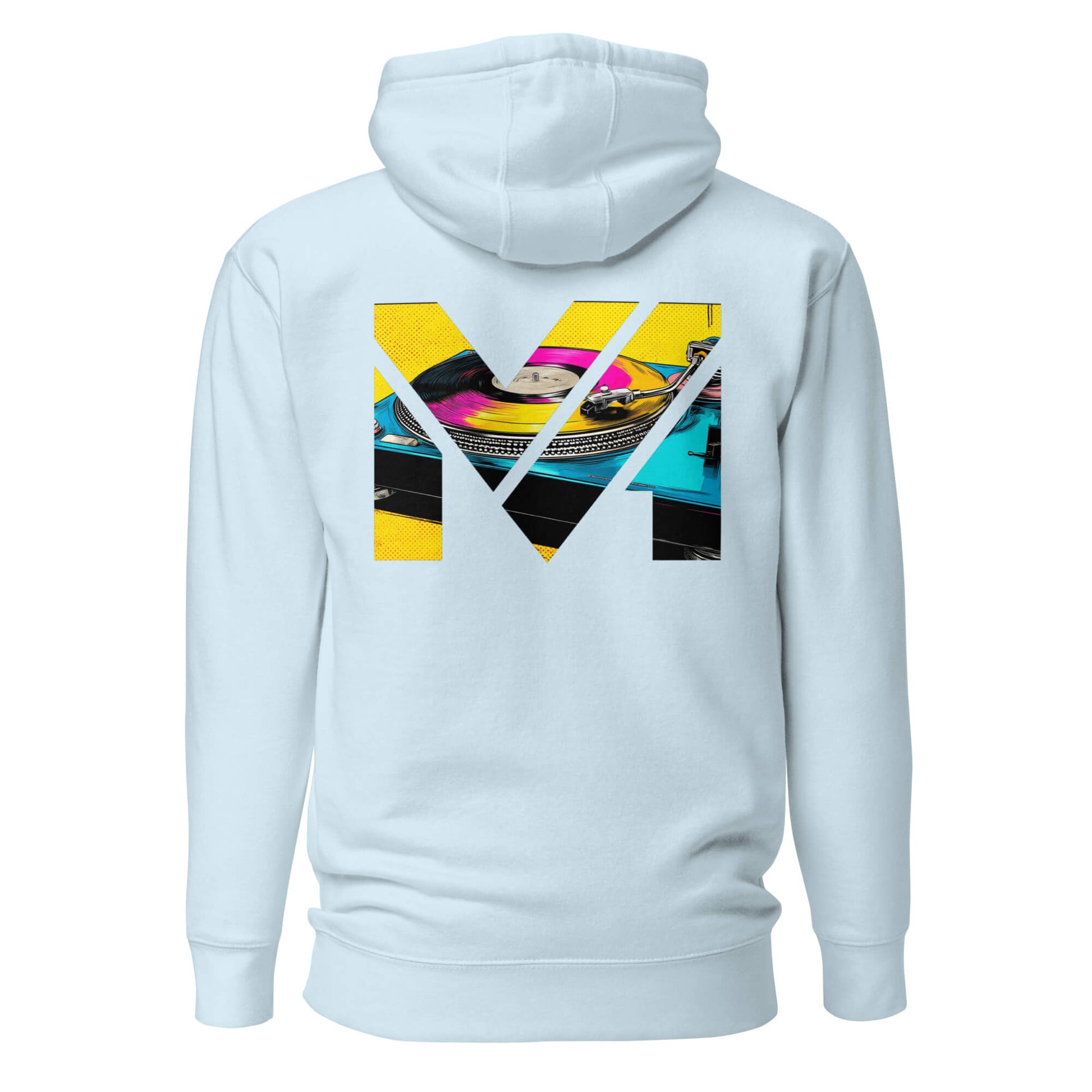 Hoodie SPIN THE GRIND bleu ciel visuel coloré dos et logo noir face Mindset Ambition