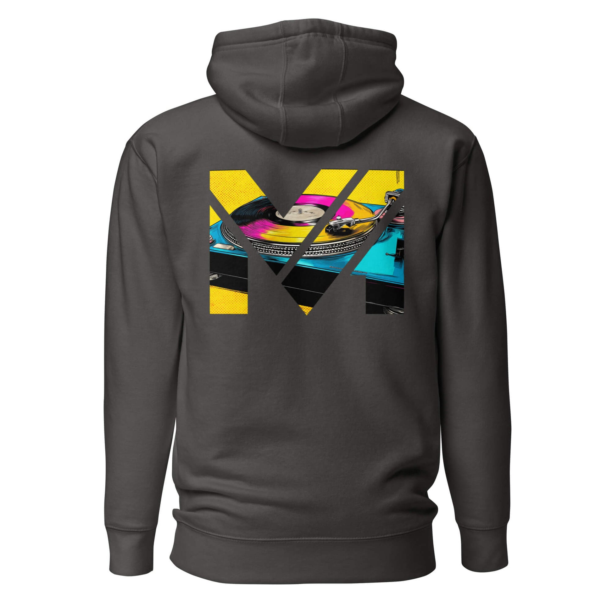 Hoodie SPIN THE GRIND gris anthracite visuel coloré dos et logo blanc face Mindset Ambition