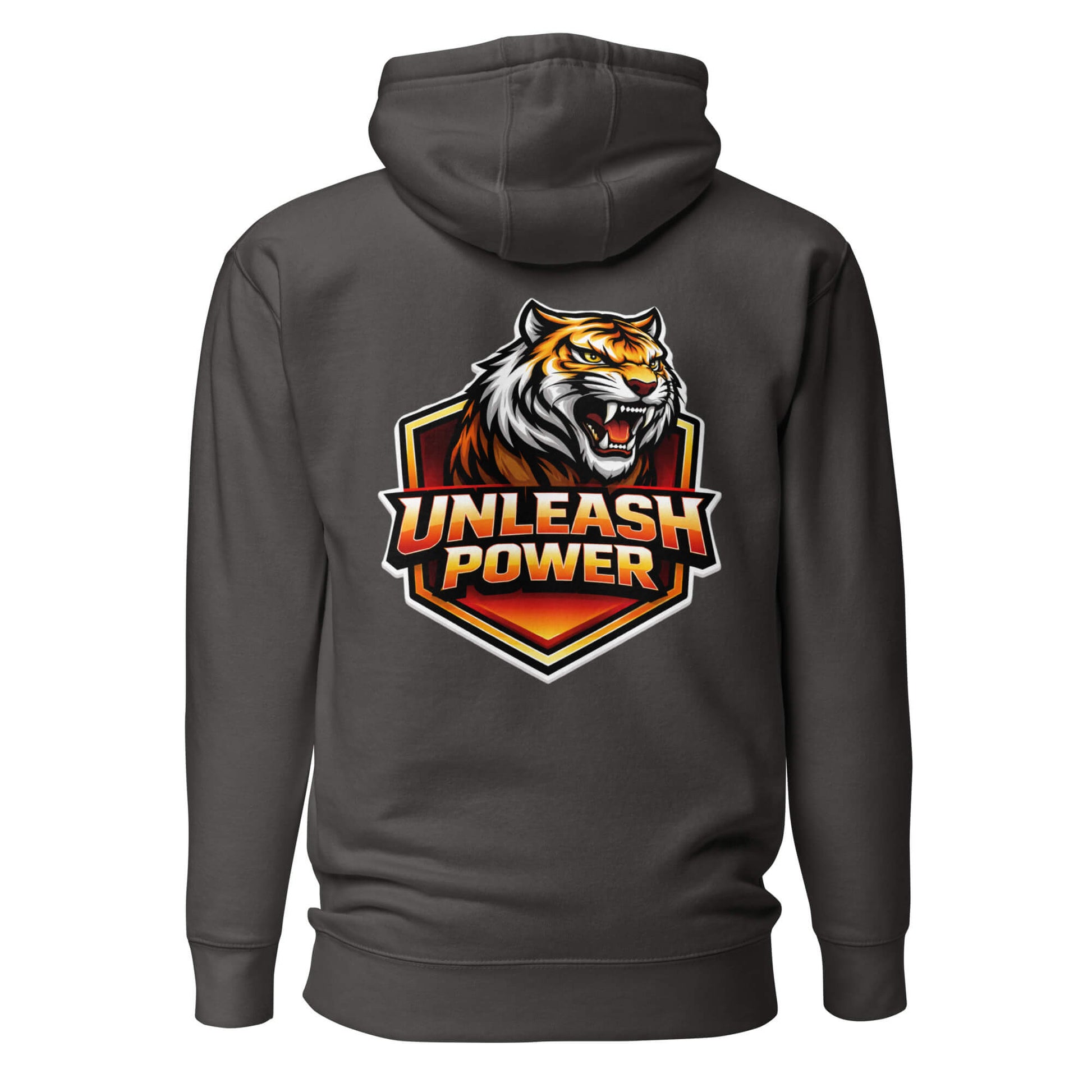 Hoodie UNLEASH POWER gris anthracite visuel coloré dos et logo blanc face Mindset Ambition