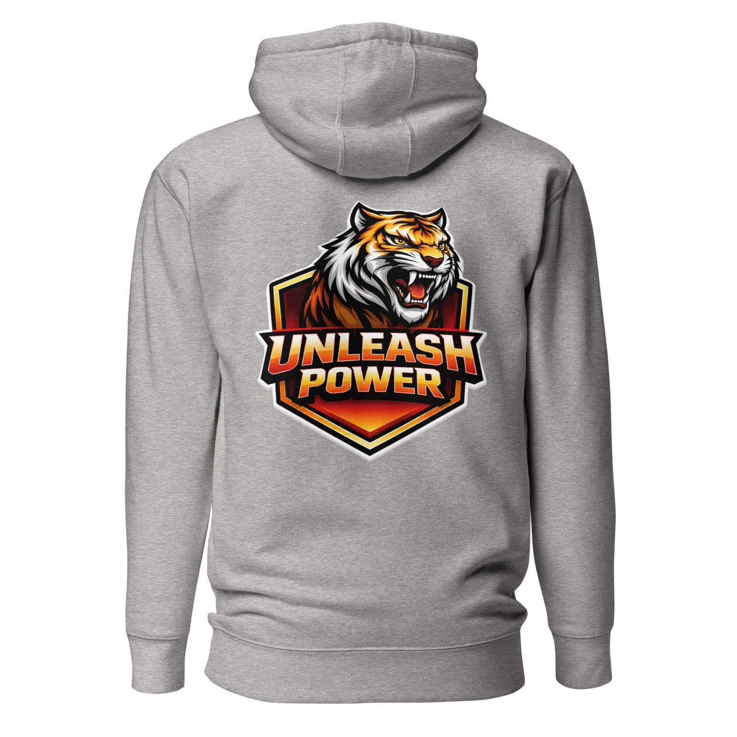 Hoodie UNLEASH POWER gris chiné visuel coloré dos et logo noir face Mindset Ambition