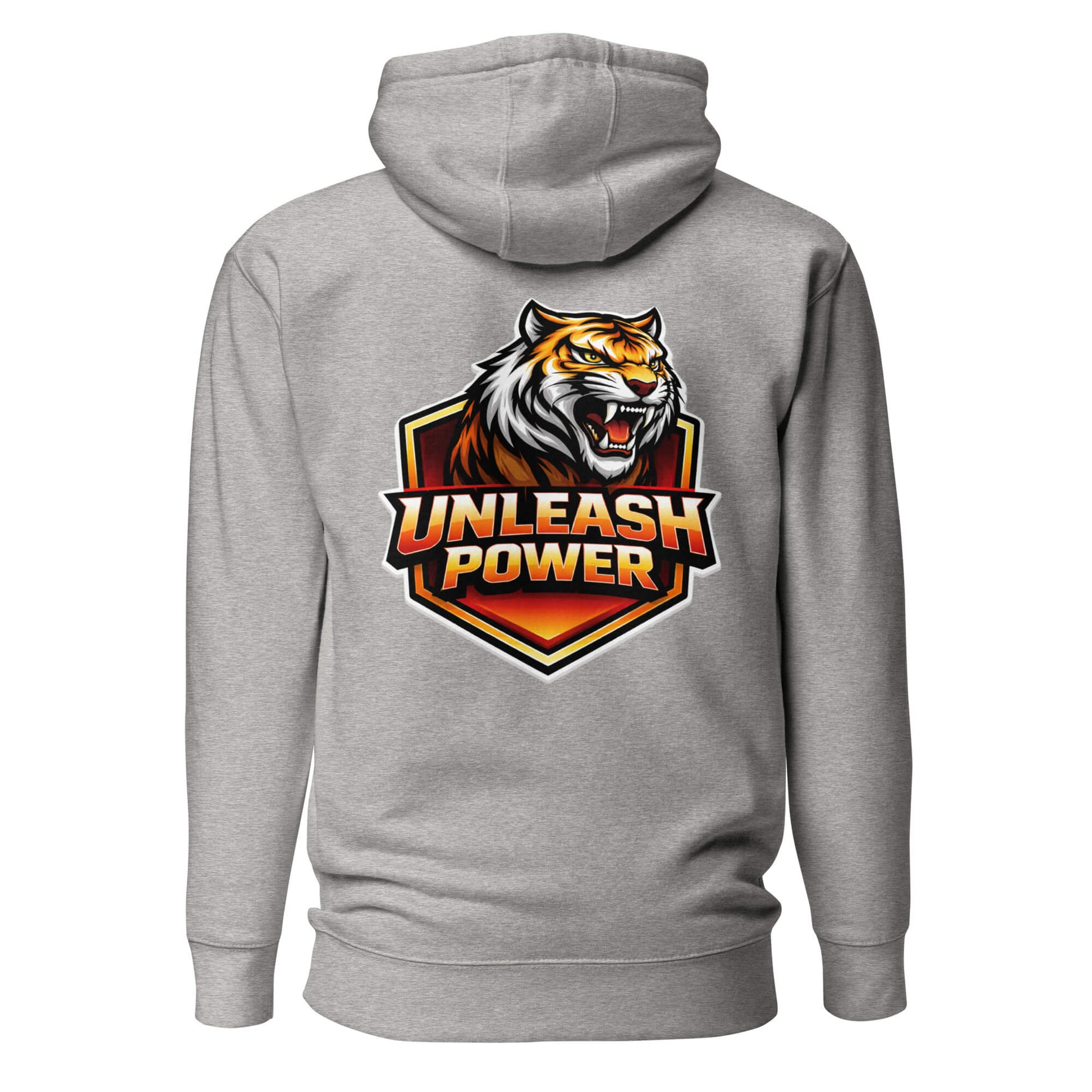 Hoodie UNLEASH POWER gris chiné visuel coloré dos et logo noir face Mindset Ambition