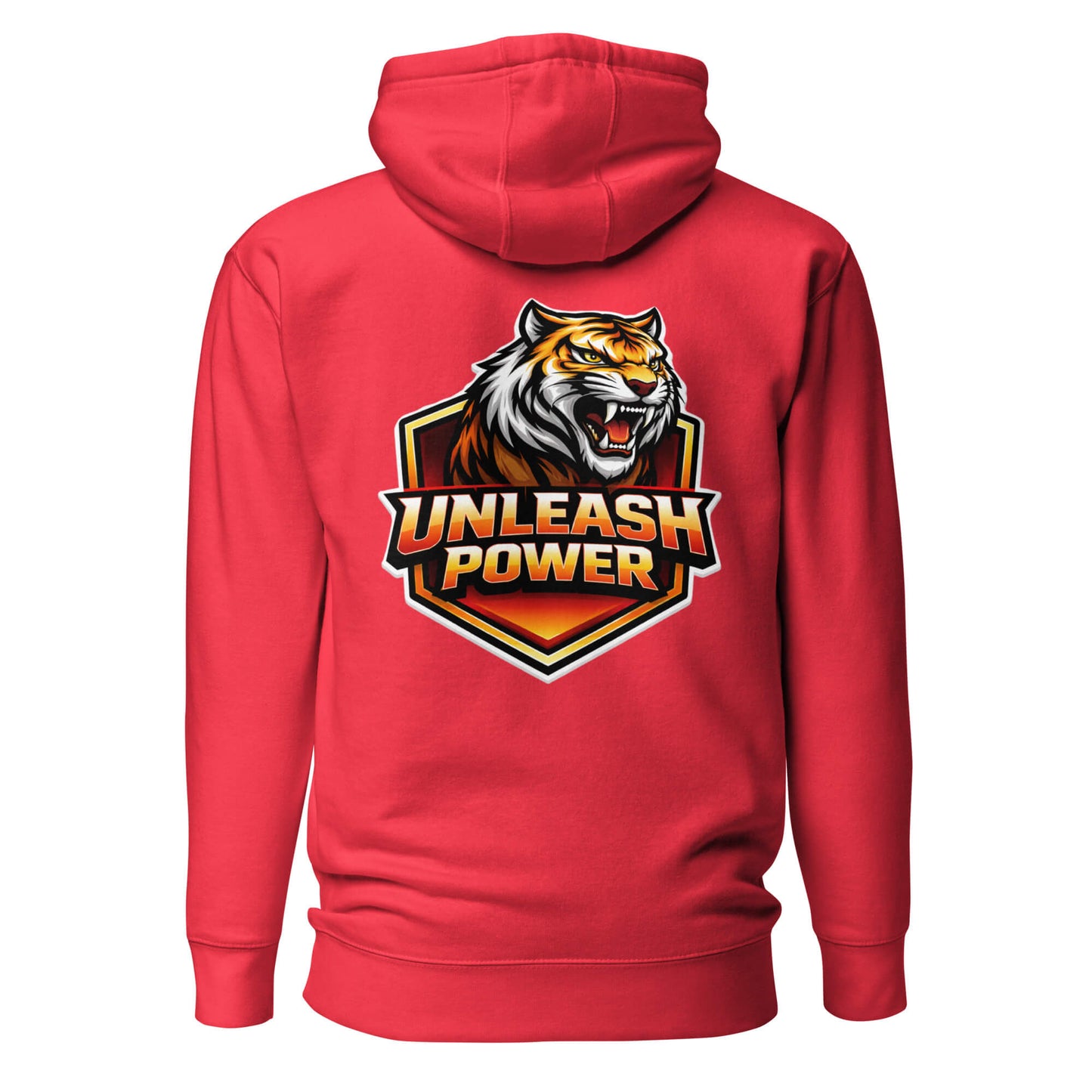 Hoodie UNLEASH POWER rouge visuel coloré dos et logo noir face Mindset Ambition