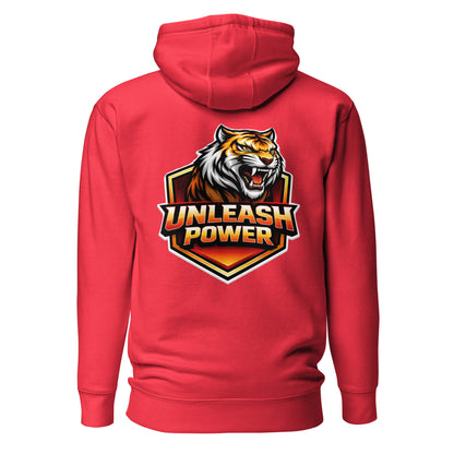Hoodie UNLEASH POWER rouge visuel coloré dos et logo noir face Mindset Ambition