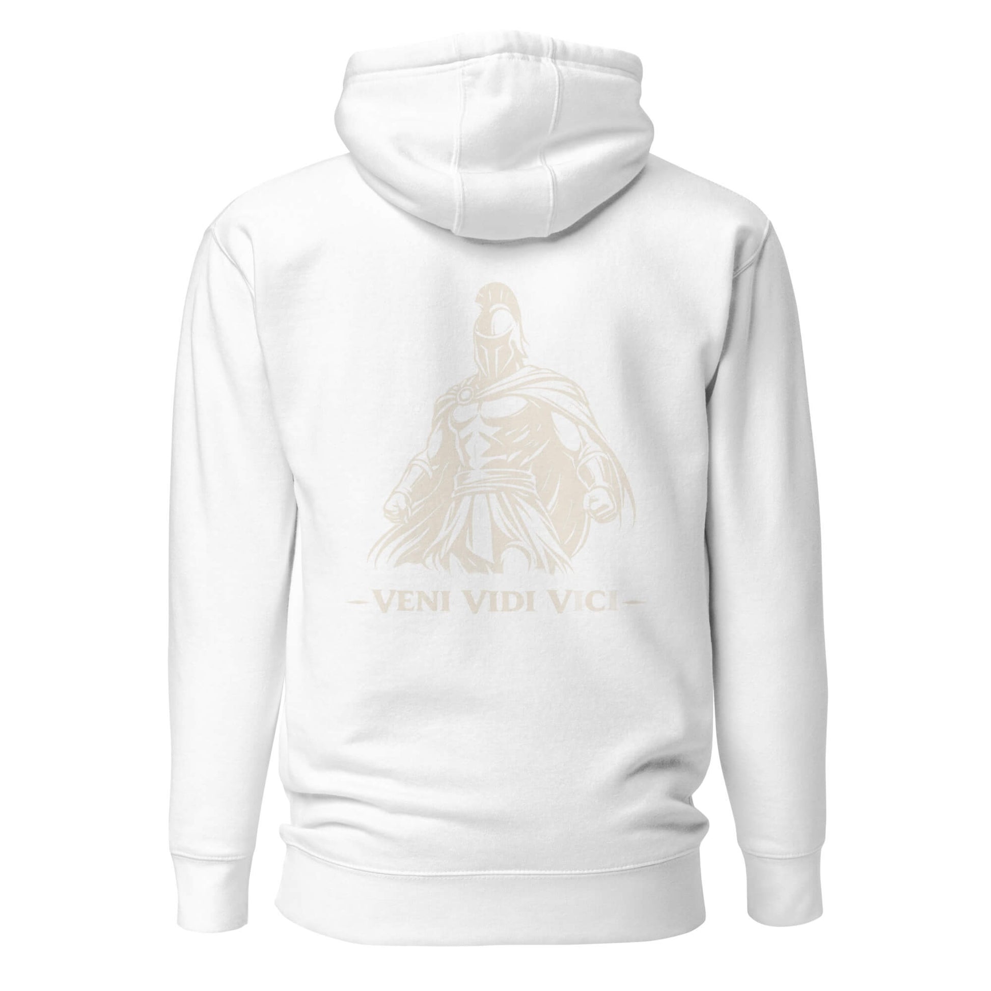Hoodie Veni Vidi Vici blanc visuel doré dos et logo doré face Mindset Ambition