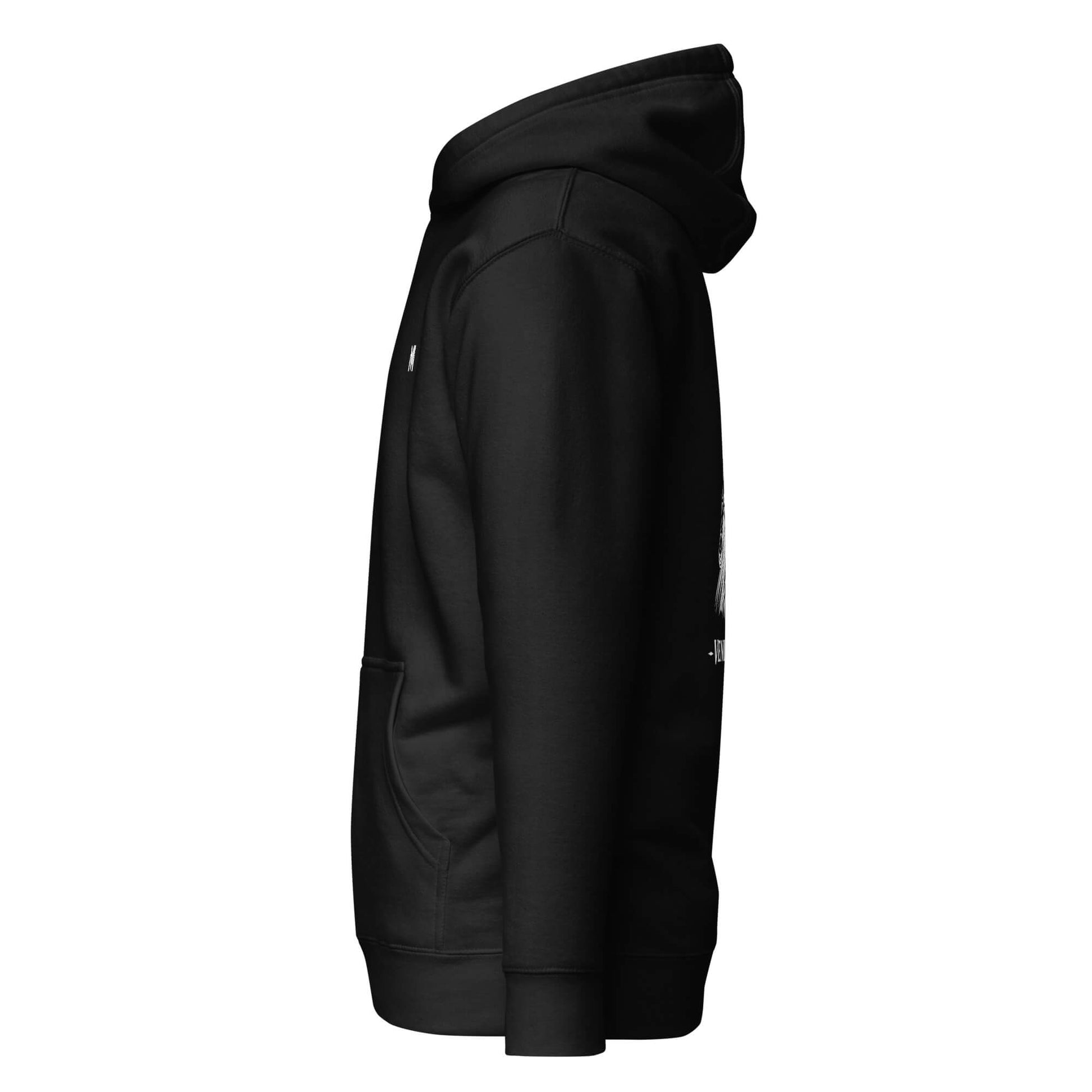 Hoodie Veni Vidi Vici noir profil gauche logo blanc et visuel blanc Mindset Ambition