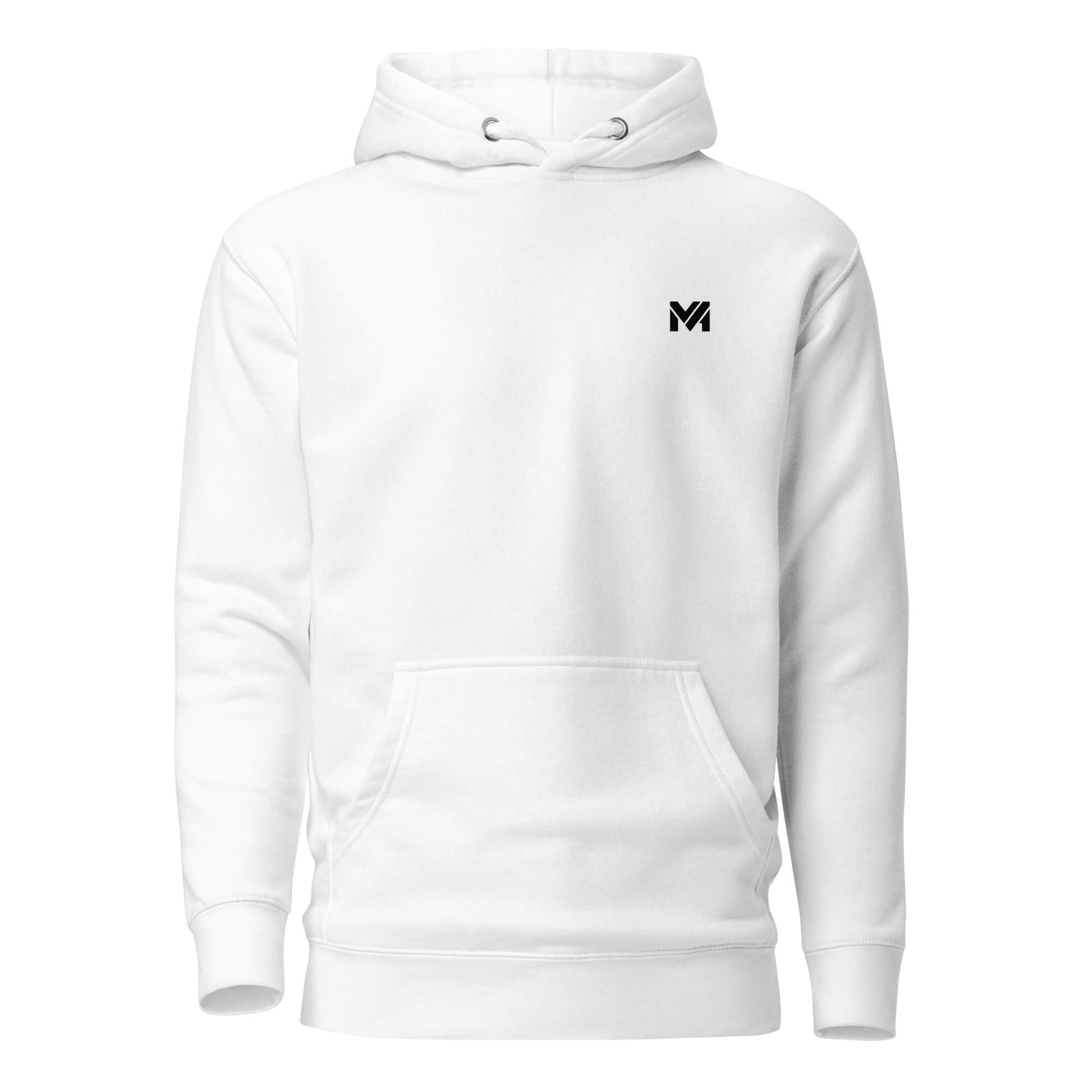 Hoodie Vulneratus Non Victus blanc logo noir face et visuel noir dos Mindset Ambition