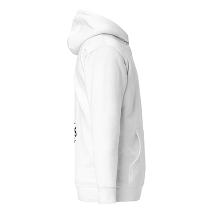 Hoodie Vulneratus Non Victus blanc profil droit logo noir et visuel noir Mindset Ambition