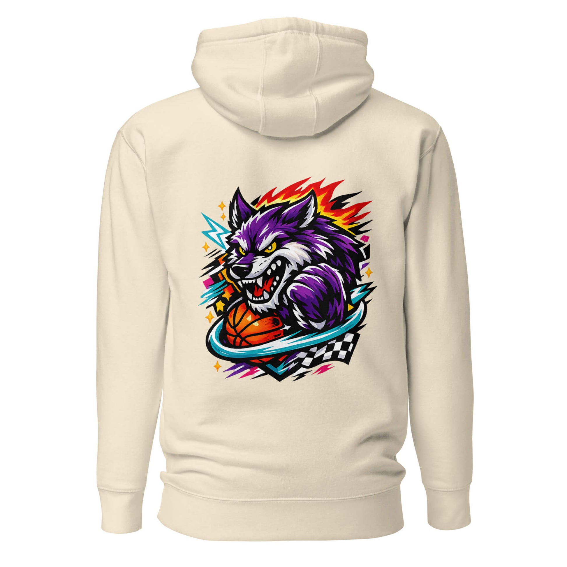 Hoodie WILD WOLF beige visuel coloré dos et logo noir face Mindset Ambition