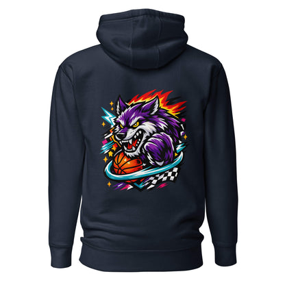 Hoodie WILD WOLF bleu marine visuel coloré dos et logo blanc face Mindset Ambition