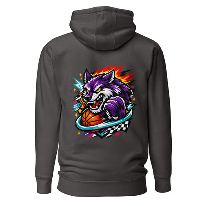 Hoodie WILD WOLF gris anthracite visuel coloré dos et logo blanc face Mindset Ambition