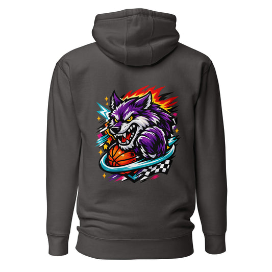 Hoodie WILD WOLF gris anthracite visuel coloré dos et logo blanc face Mindset Ambition