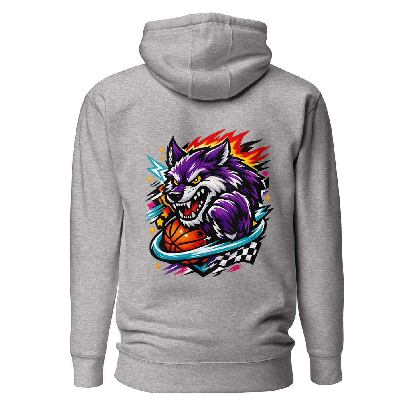 Hoodie WILD WOLF gris chiné visuel coloré dos et logo noir face Mindset Ambition