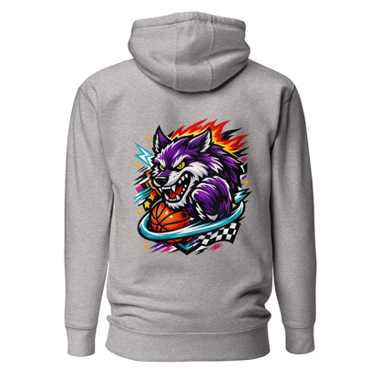 Hoodie WILD WOLF gris chiné visuel coloré dos et logo noir face Mindset Ambition