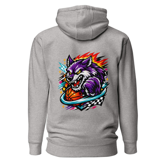 Hoodie WILD WOLF gris chiné visuel coloré dos et logo noir face Mindset Ambition