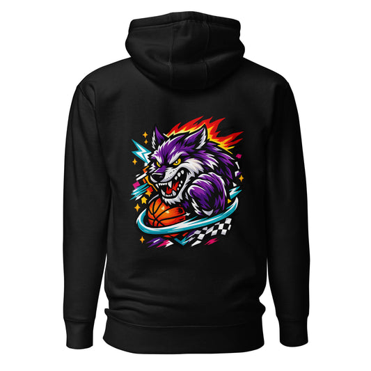 Hoodie WILD WOLF noir visuel coloré dos et logo blanc face Mindset Ambition