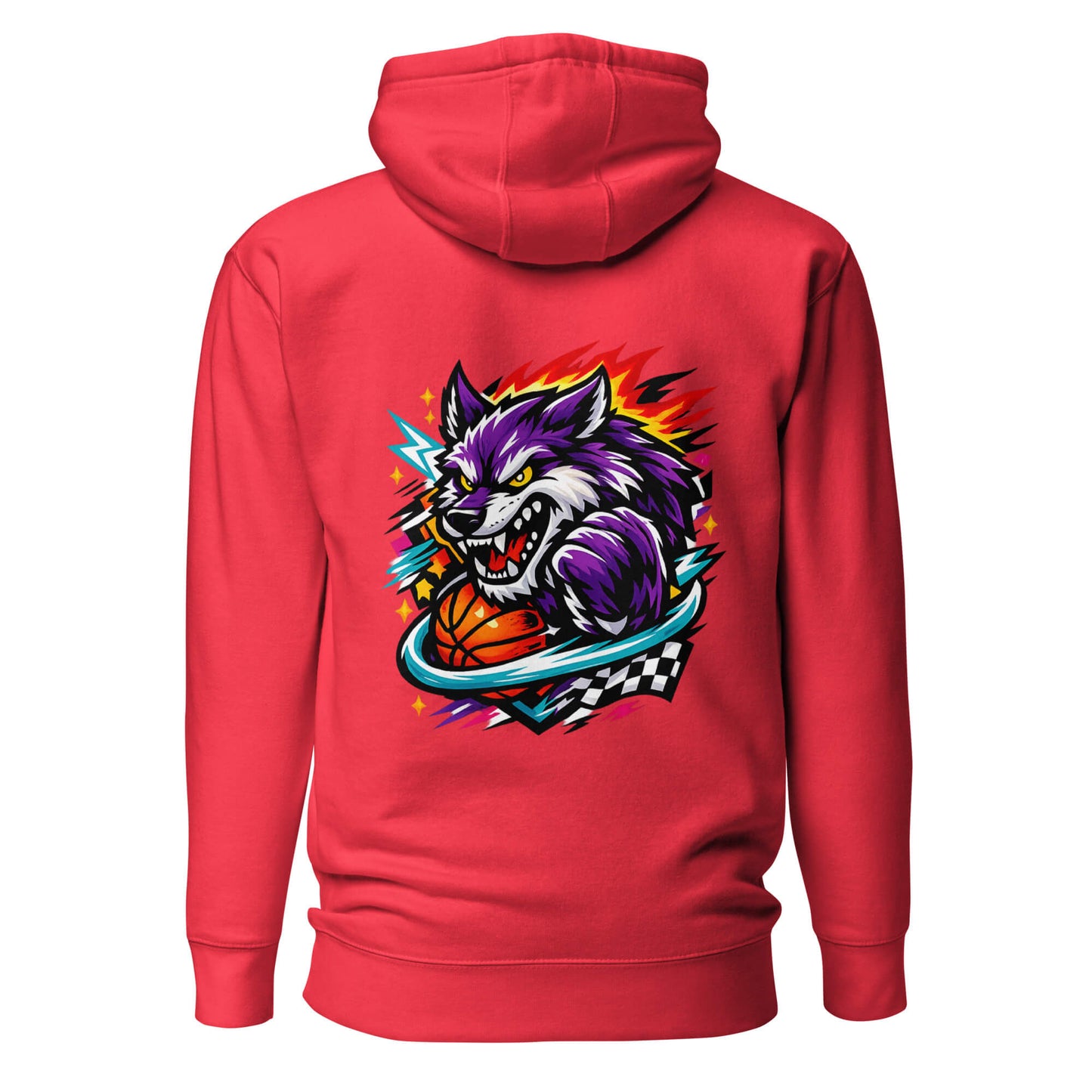 Hoodie WILD WOLF rouge visuel coloré dos et logo noir face Mindset Ambition