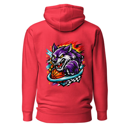 Hoodie WILD WOLF rouge visuel coloré dos et logo noir face Mindset Ambition