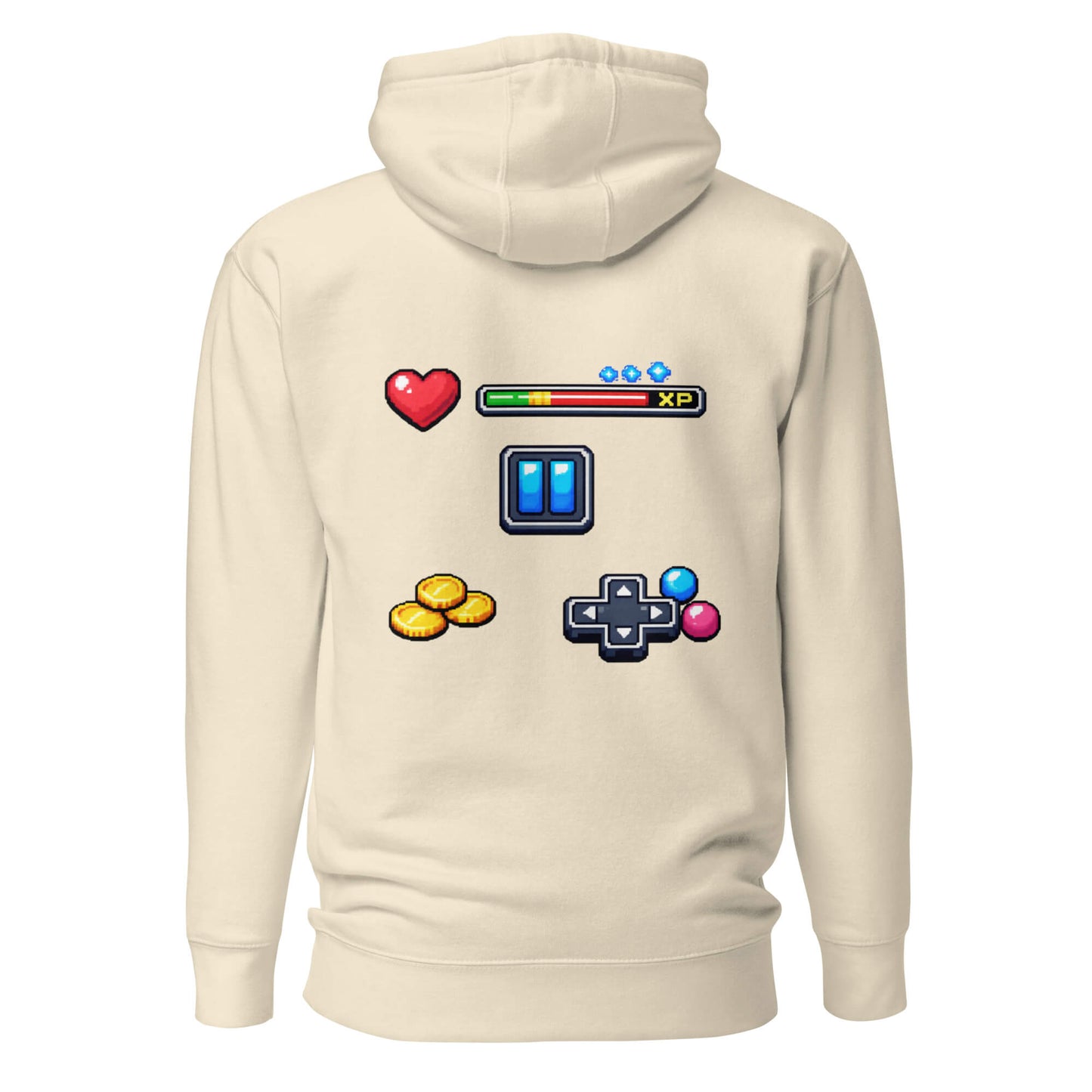 Hoodie XP MODE beige visuel coloré dos et logo noir face Mindset Ambition