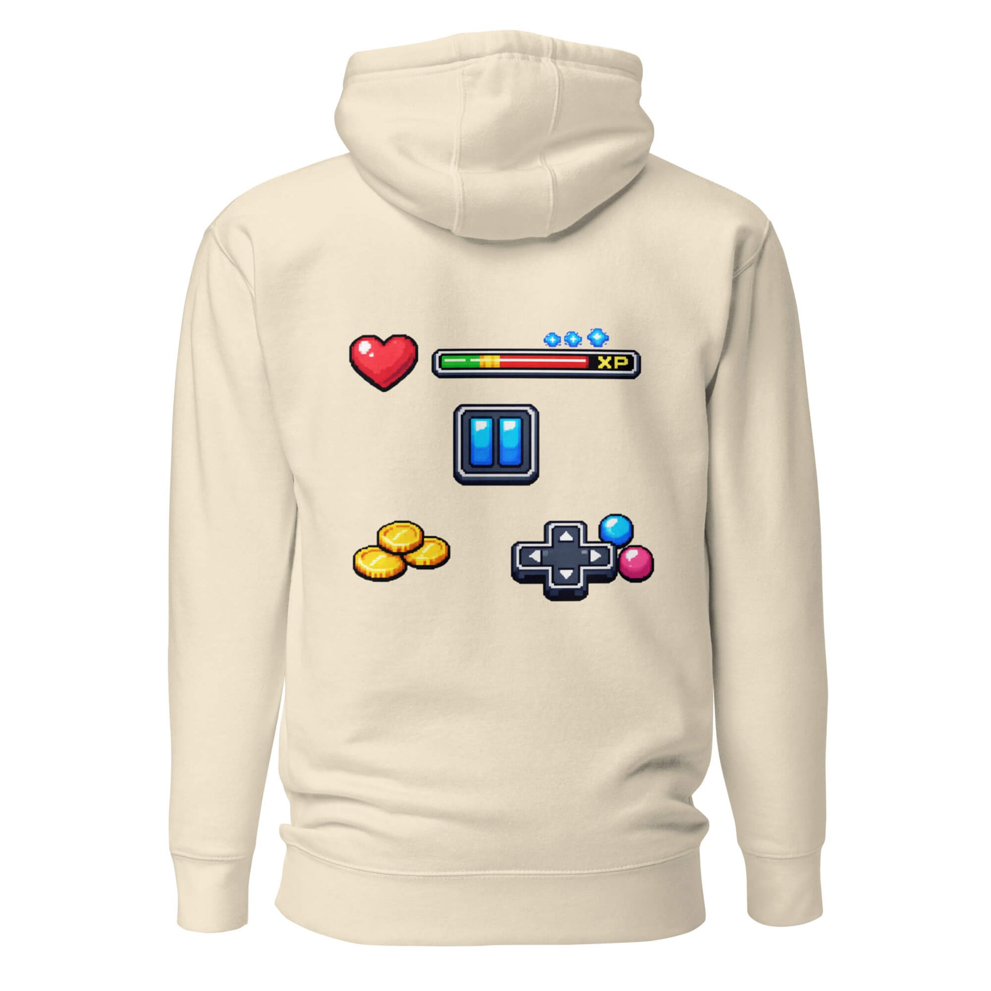 Hoodie XP MODE beige visuel coloré dos et logo noir face Mindset Ambition