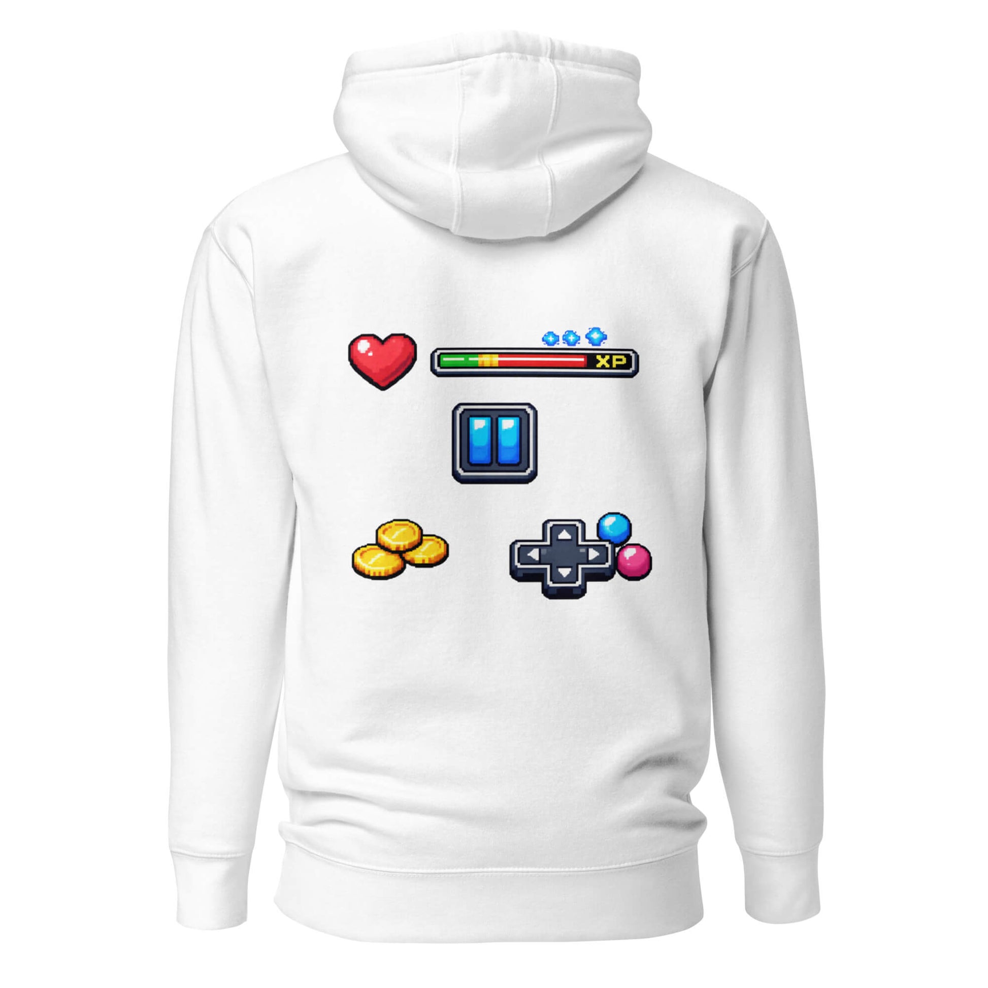 Hoodie XP MODE blanc visuel coloré dos et logo noir face Mindset Ambition