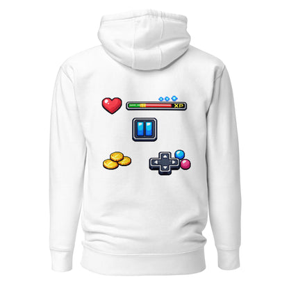 Hoodie XP MODE blanc visuel coloré dos et logo noir face Mindset Ambition