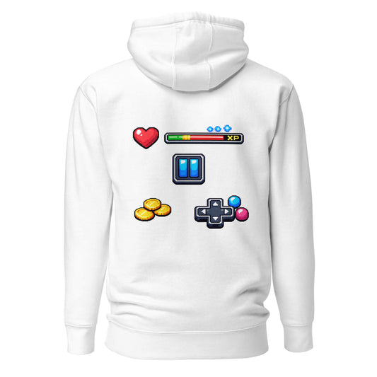 Hoodie XP MODE blanc visuel coloré dos et logo noir face Mindset Ambition