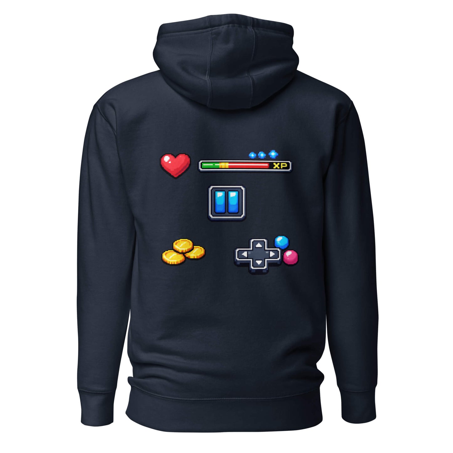 Hoodie XP MODE bleu marine visuel coloré dos et logo blanc face Mindset Ambition