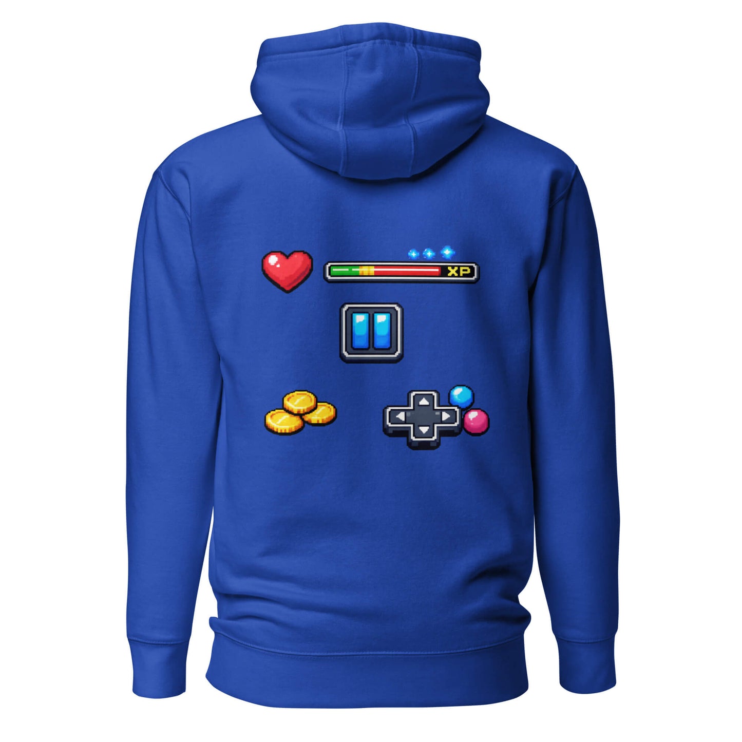 Hoodie XP MODE bleu roi visuel coloré dos et logo blanc face Mindset Ambition