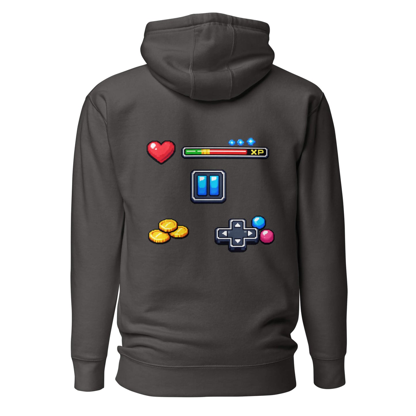 Hoodie XP MODE gris anthracite visuel coloré dos et logo blanc face Mindset Ambition