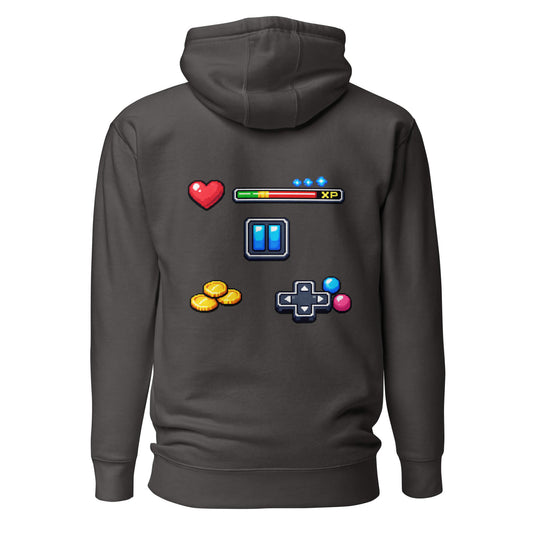 Hoodie XP MODE gris anthracite visuel coloré dos et logo blanc face Mindset Ambition