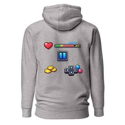 Hoodie XP MODE gris chiné visuel coloré dos et logo noir face Mindset Ambition