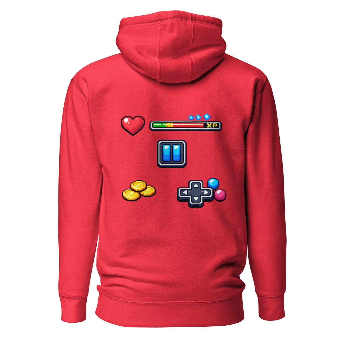 Hoodie XP MODE rouge visuel coloré dos et logo noir face Mindset Ambition