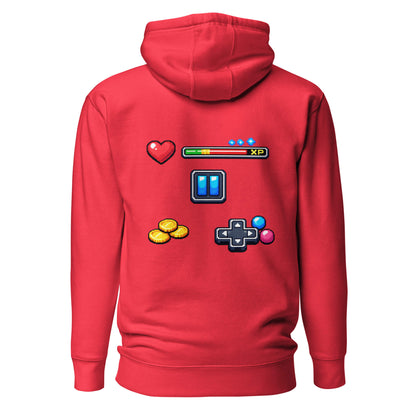 Hoodie XP MODE rouge visuel coloré dos et logo noir face Mindset Ambition