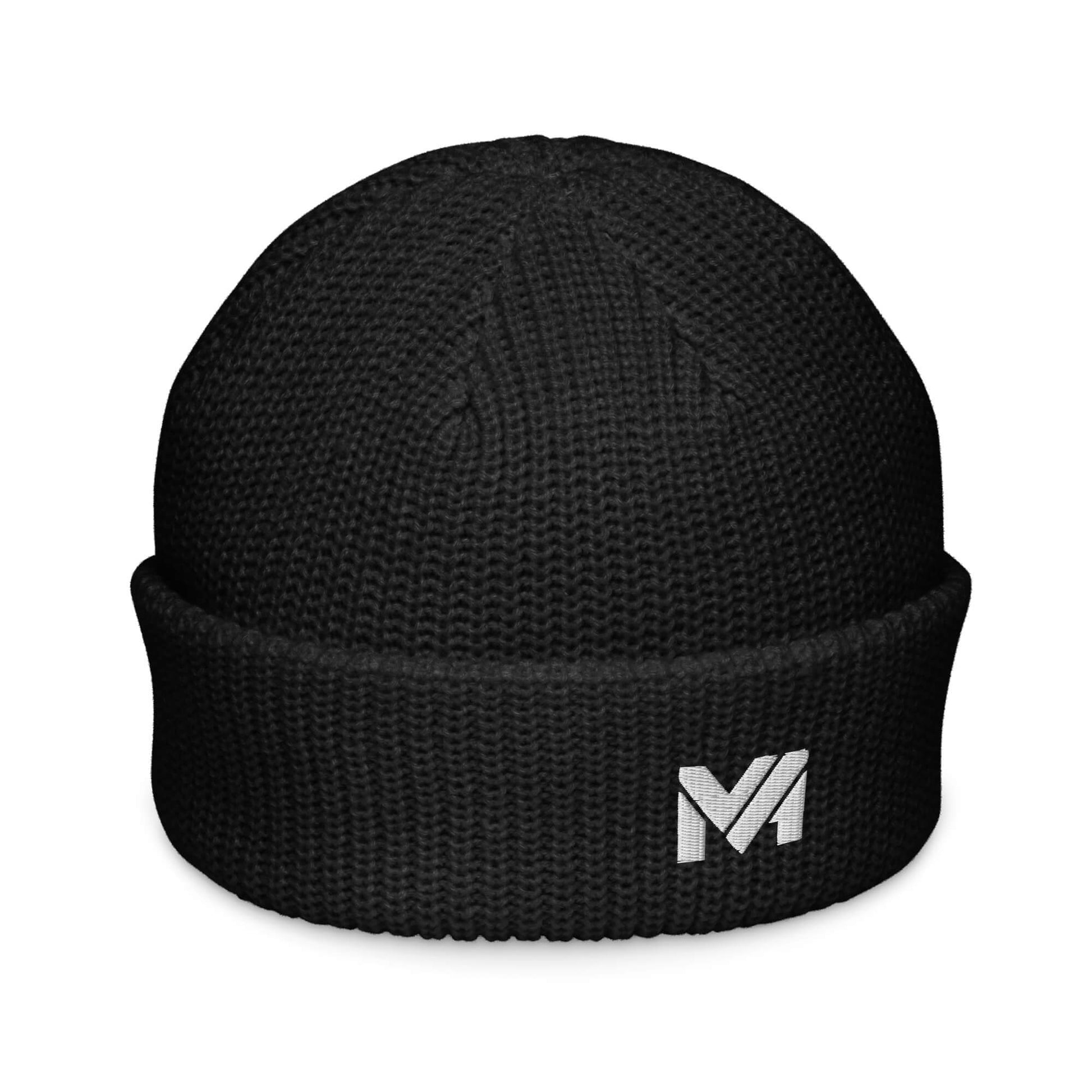 Bonnet Legacy noir avec logo MA blanc brodé à l’avant en bas à gauche – design sobre, moderne et affirmé, esprit Mindset Ambition.