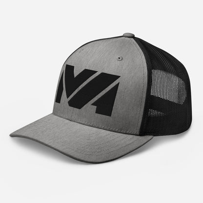Casquette High Focus Mindset Ambition, façade gris chiné, vue avant gauche, logo MA noir brodé, visière courbée et allure athlétique – Mindset Ambition