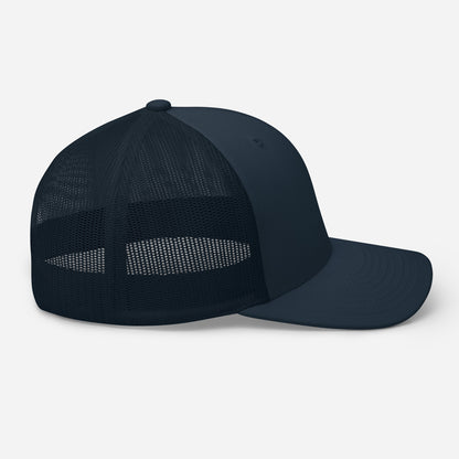 Casquette High Focus bleu marine Mindset Ambition, vue droite présentant la maille filet bleu foncé et la silhouette structurée