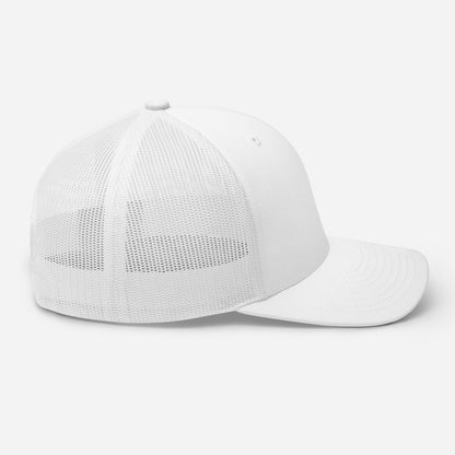 Casquette High Focus blanche Mindset Ambition, vue droite mettant en avant la maille filet blanche et les coutures nettes du modèle