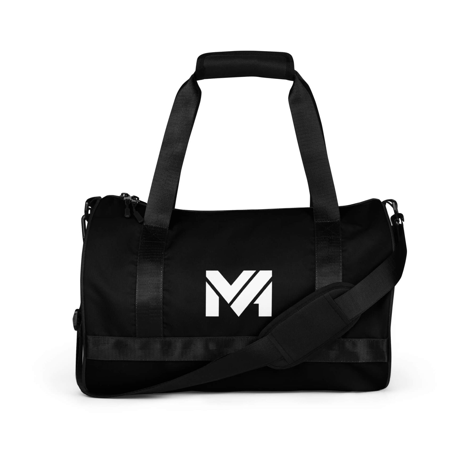 Sac de sport Smart Move Mindset Ambition, noir, vue de côté posée, logo blanc centré sur le panneau principal.