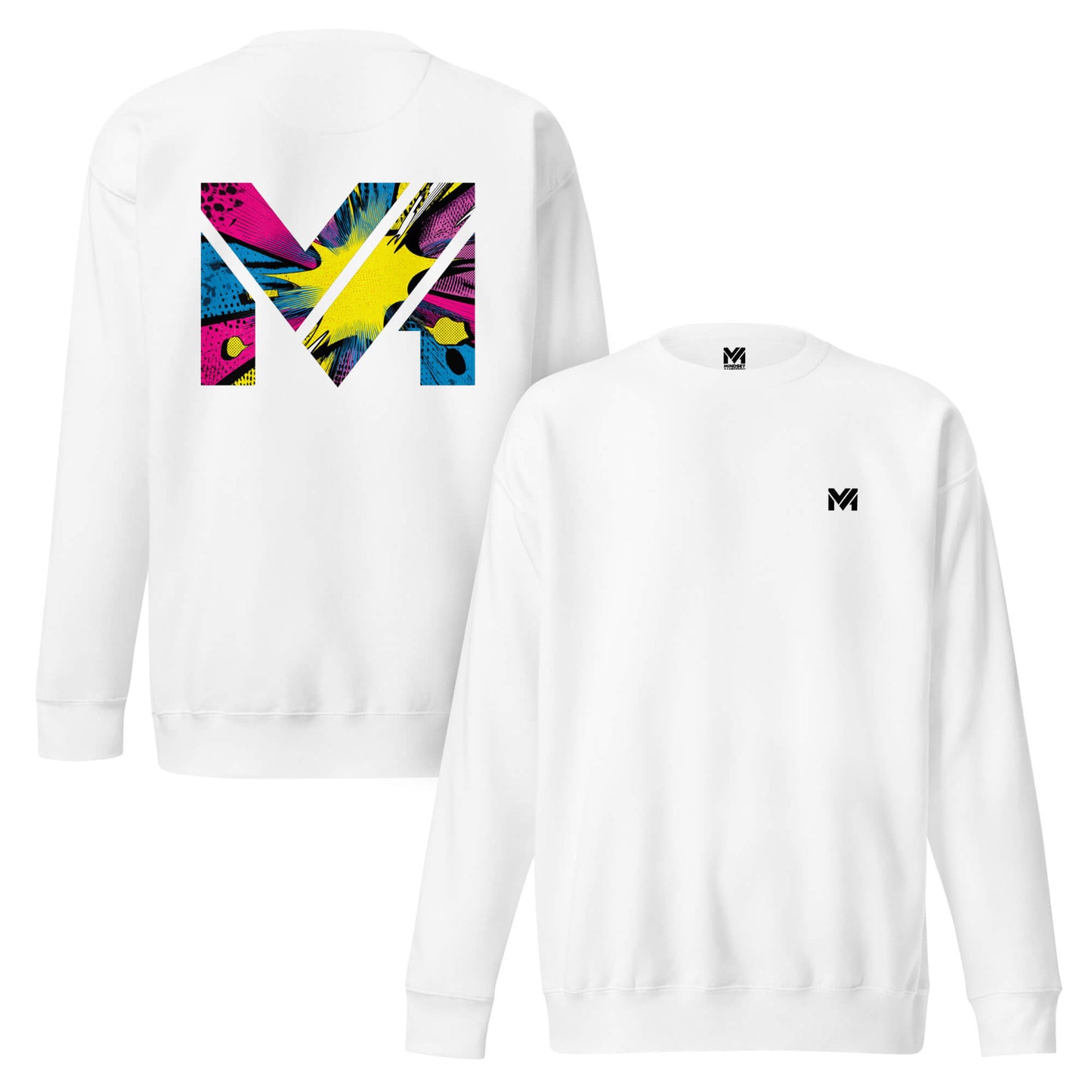 Sweat ANALOG MIND blanc logo noir face et visuel coloré dos Mindset Ambition
