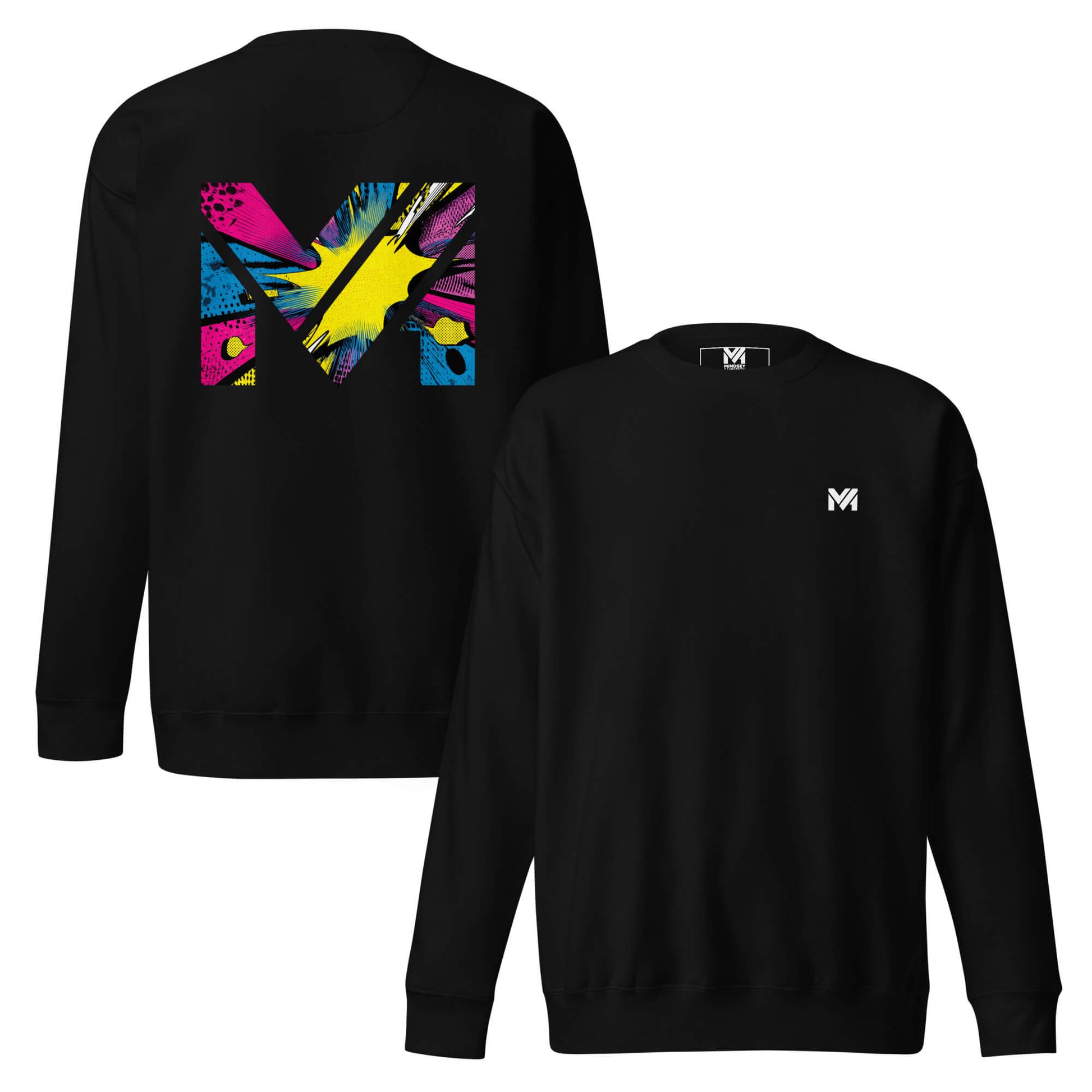 Sweat ANALOG MIND noir logo blanc face et visuel coloré dos Mindset Ambition
