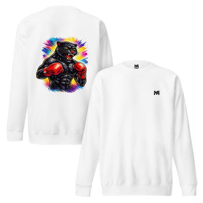 Sweat BLACK PANTHER blanc logo noir face et visuel coloré dos Mindset Ambition
