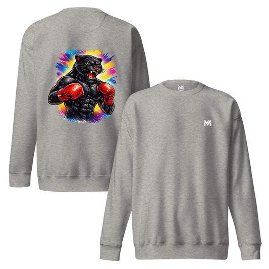 Sweat BLACK PANTHER gris chiné logo blanc face et visuel coloré dos Mindset Ambition
