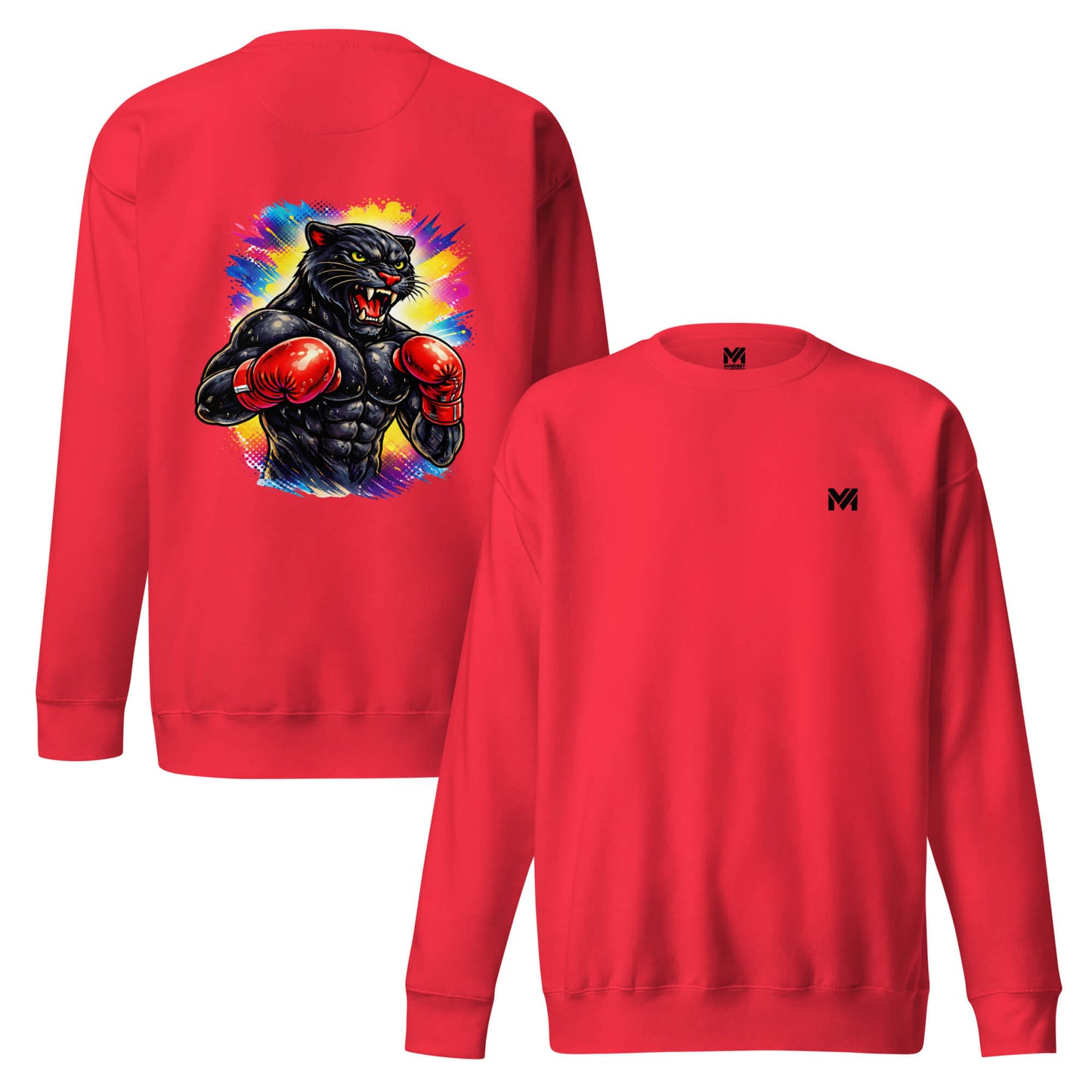Sweat BLACK PANTHER rouge logo noir face et visuel coloré dos Mindset Ambition