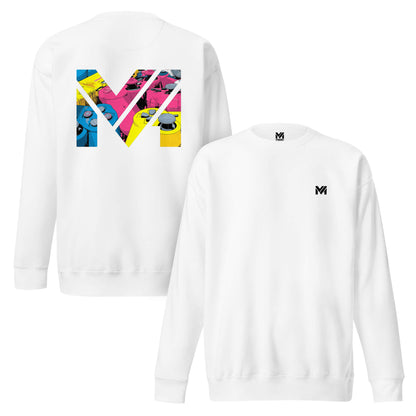 Sweat CONTROL THE GAME blanc logo noir face et visuel coloré dos Mindset Ambition