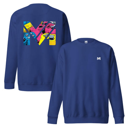 Sweat CONTROL THE GAME bleu roi logo blanc face et visuel coloré dos Mindset Ambition